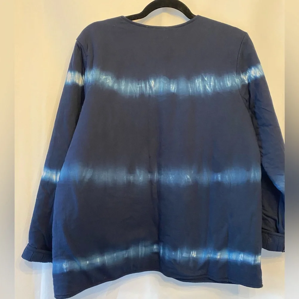 J.Jill Purejill 100% Cotton Navy Blue Quilted Jacket MD Tie Dye Button Front - Picture 6 of 13